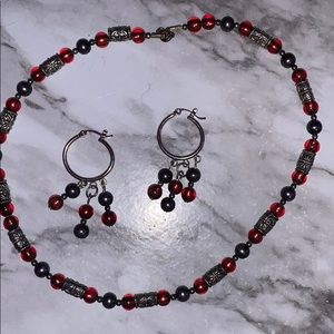 Red and black earring and necklace set